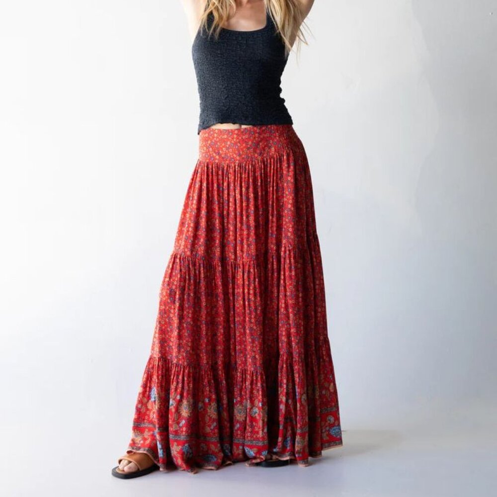 Natural Life Red Floral Skirt Maxi Size Small